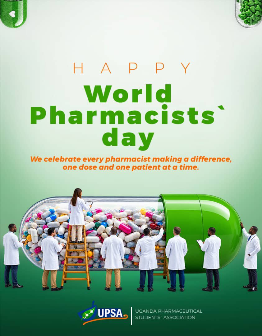 UpsaUganda's tweet photo. Building the future of healthcare, one discovery at a time. 💡
As future leaders in medicine, UPSA proudly joins the global community in honoring World Pharmacists Day. 
Happy World Pharmacists Day to every practitioner, researcher, and pharmacy student making an impact! 🩺💊 https://t.co/ixursKUOj5