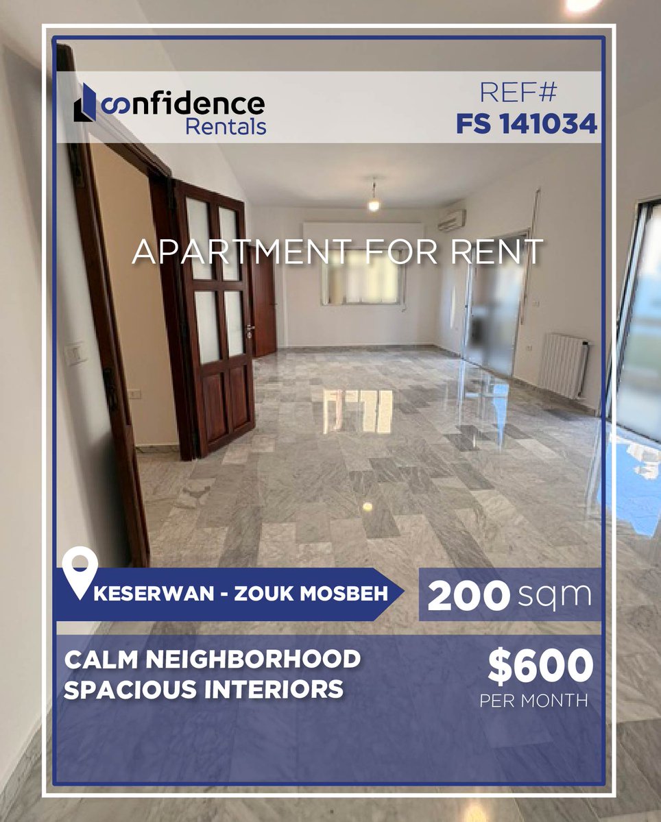 confidence_cre's tweet photo. Rental price: 600$/Month + 1 Month of agency commission.
Spacious 200 SQM Apartment for Rent in Zouk Mosbeh
For more information, contact us on: 71 000 850
REF#FS141034
#ZoukMosbeh #ZoukMosbehRealEstate #ZoukMosbehApartment #ZoukMosbehProperty
#CONFIFS
S https://t.co/zrxZygMDSs