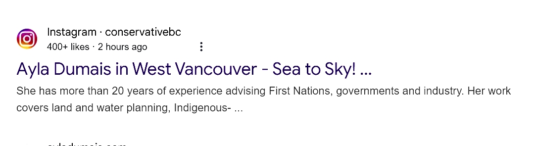 Noticing_Goy's tweet photo. @Pistolp902 @a_warbus Not according to the BC Conservative Instagram account.

She has "Over 20 years of experience advising First Nations, governments and industry.".

Just ignore the fact that she's under 25 years old. https://t.co/mnVpsawwHt