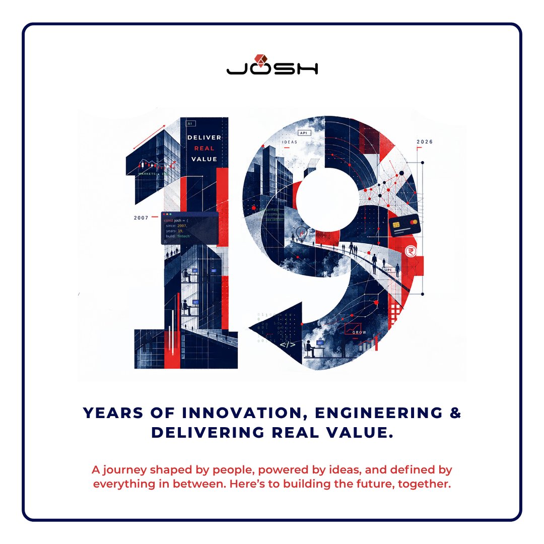 joshsoftware's tweet photo. 19 years of turning ideas into impact and challenges into opportunities.

What started in 2007 has grown through years of collaboration, innovation, learning, and the people who continue to shape our journey.

As we celebrate 19 years of Josh Software, we look ahead with the same curiosity and commitment that brought us here.

Here’s to everything we’ve achieved, and everything still to come. 

Happy 19th Anniversary, Josh!

#JoshSoftware #19YearsOfJosh #JoshDNA #LifeAtJosh