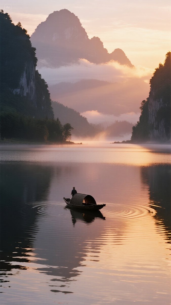 sowwmon's tweet photo. In the misty lake, I'm on an ao lian, with a yan gnarled oar, and a嵌 stone on the boat. https://t.co/m6usp6sZzU