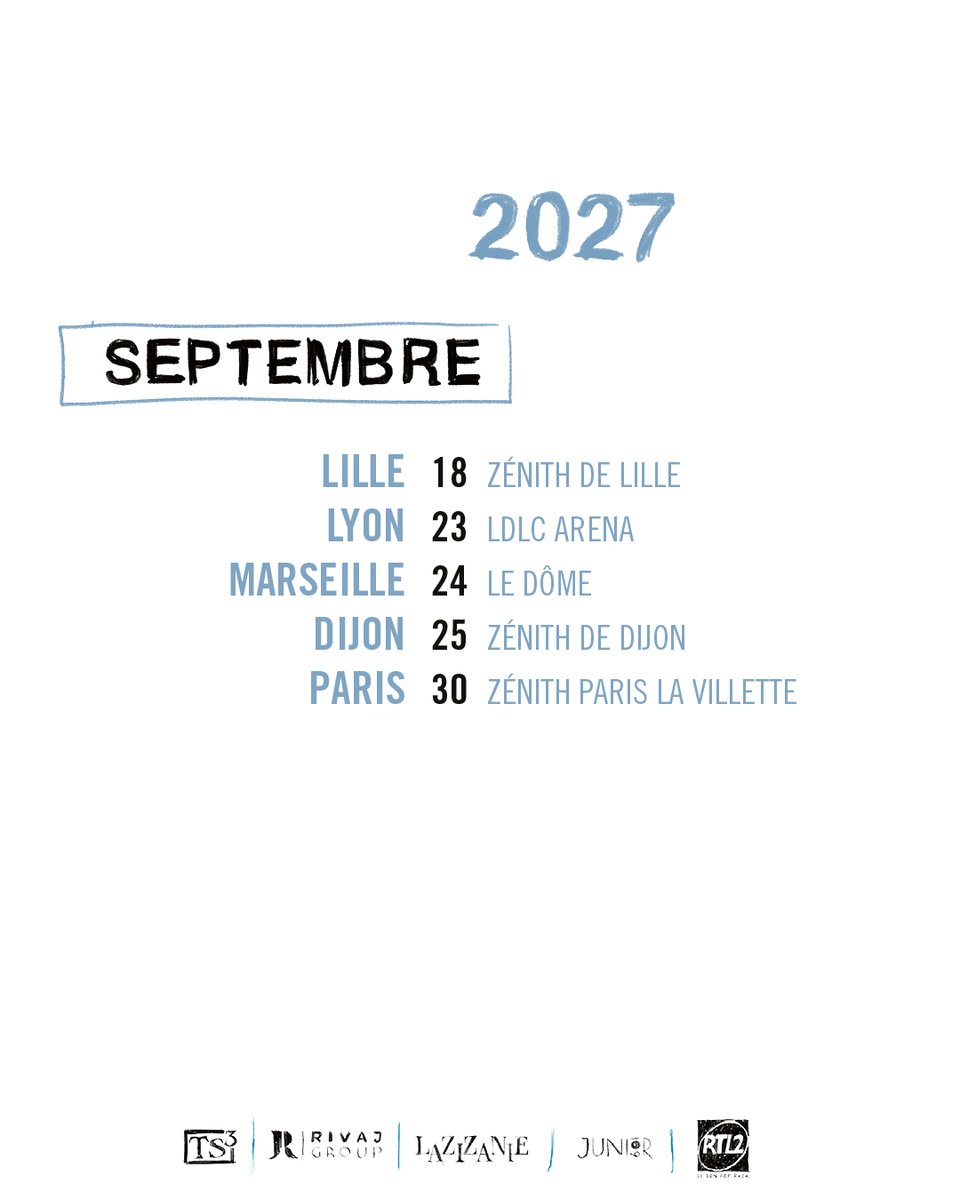 Zazieonline's tweet photo. Prévente exclusive mardi 29 septembre à 10h sur https://t.co/JhwsHxOkTp
🎫 Mise en vente tous réseaux mercredi 30 septembre à 10h

18/09/27 - LILLE - Zénith de Lille
23/09/27 - LYON - LDLC Arena
24/09/27 - MARSEILLE - Le Dôme
25/09/27 - DIJON  - Zénith de Dijon
30/09/27 - PARIS - Zénith Paris - La Villette
01/10/27 - RENNES  - Le Liberté
02/10/27 - NANTES  - Zénith Nantes Métropole
08/10/27 - BRUXELLES - Forest National
09/10/27 - ROUEN - Zénith de Rouen
15/10/27 - MONTPELLIER - Zénith Sud
16/10/27 - TOULOUSE  - Zénith Toulouse Métropole
17/10/27 - BORDEAUX  - Arkéa Arena

- Team Zazie

🎨📸 : Laurent Seroussi