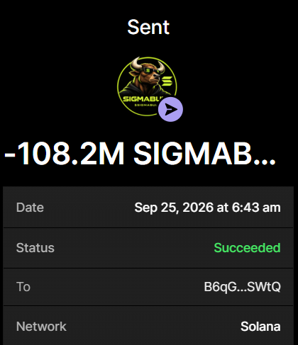 SigmaBullSol's tweet photo. 108.2M $SIGMABULL Successfully purchased ✅

Buy now before the presale ends

Send SOL To Presales Wallet:
EB6HcbQXufnxCeRxfJkngw4pNnbc5Ymwh5usGVmrngAH
 
Txn: https://t.co/asiwK9UrDk

Min buy: 0.2 SOL Max: 10 SOL

0.2 SOL → 40,000,000 $SIGMABULL
0.5 SOL → 100,000,000 $SIGMABULL
1 SOL → 210,000,000 $SIGMABULL

Retweet & Drop SOL Address