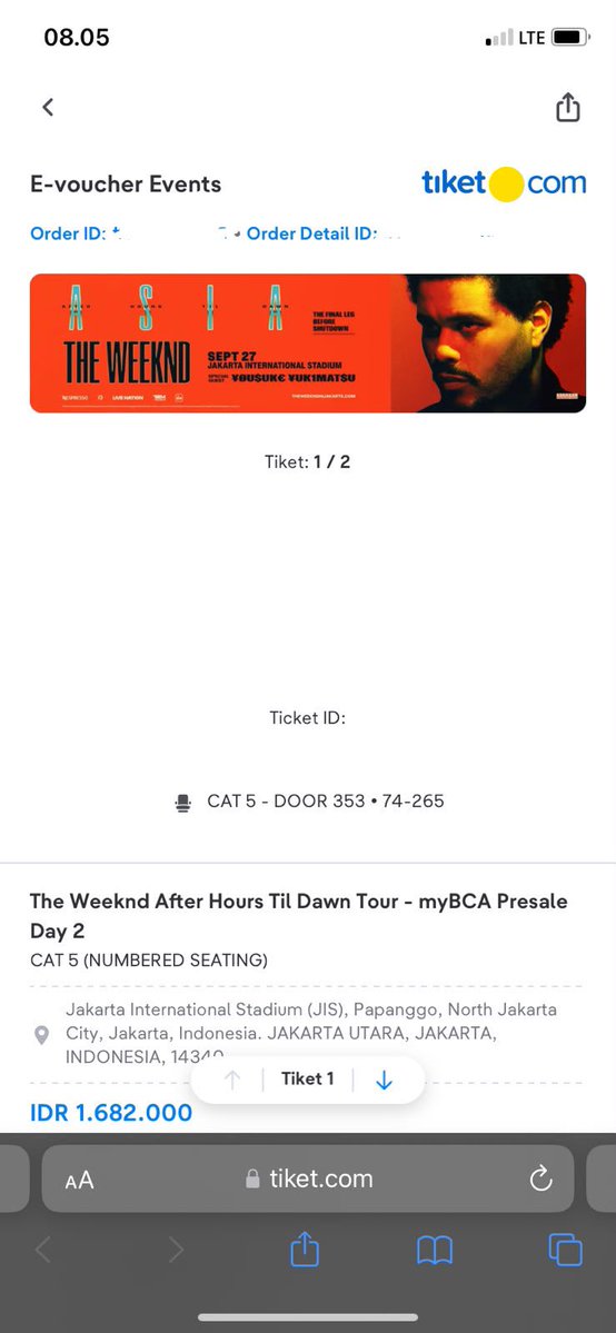 immaoverthinker's tweet photo. WTS ~ Want to Sell tiket temenku

the Weeknd in Jakarta 

〰️ Cat 5
〰️ Day 2 (27 Sept)
〰️ 2 tix punya dia sendiri jd trusted yaa, seatnya sebelah2an

❗️UNDERPRICE❗️
2 tix 2.2jt

bisa cod di gbk malem ini udah jadi wb 

#wtb #wts #theweeknd #ahtd #jakarta #jis https://t.co/nfq8TqG4JG