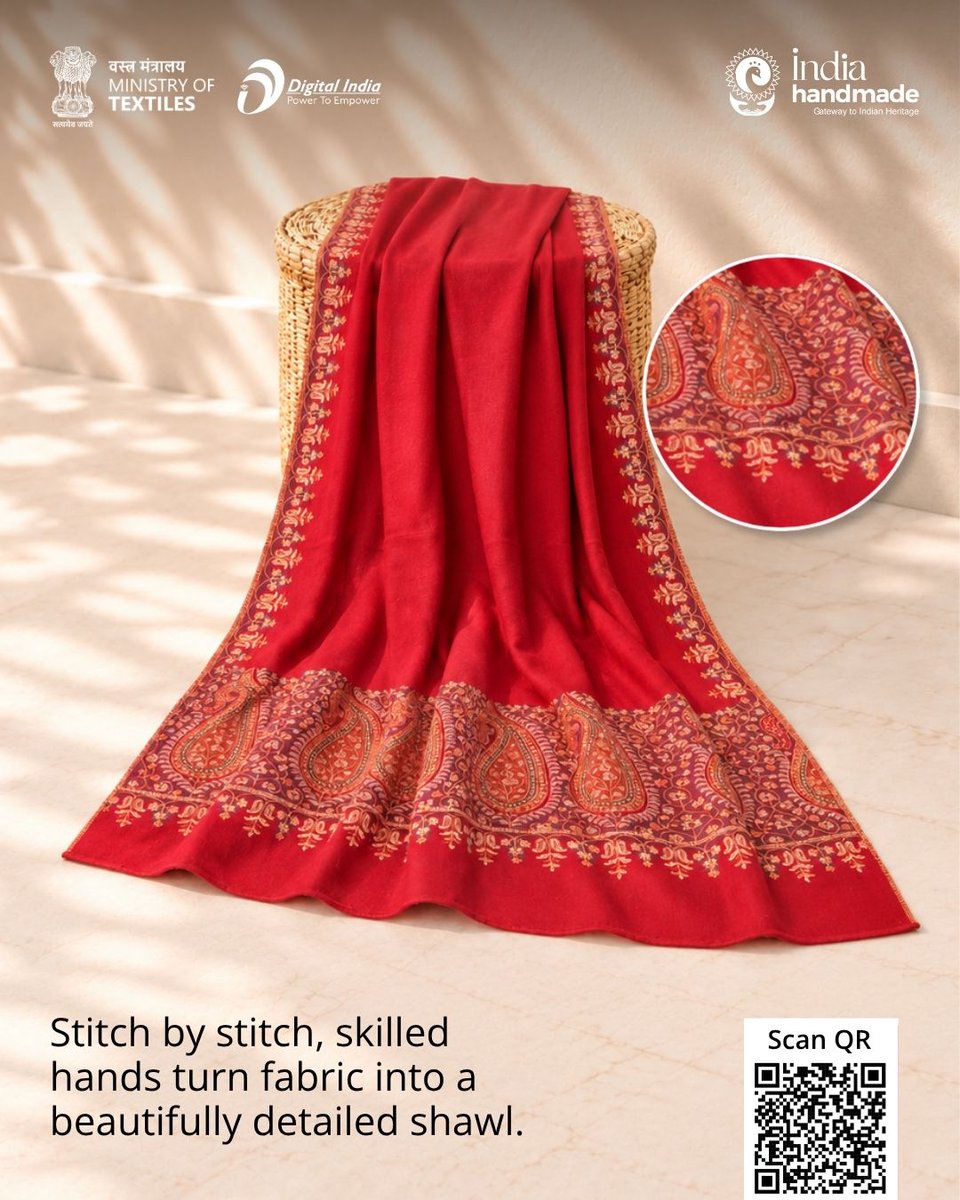 Indiahandmade_'s tweet photo. Some beautiful things take time. ✨ A hand-embroidered shawl reflects hours of patient needlework, with every motif created stitch by stitch. Wrap yourself in the skill, tradition & dedication of artisan craftsmanship. 🧵
#Indiahandmade #HandEmbroidery #IndianTextiles https://t.co/poQUJ57IEu