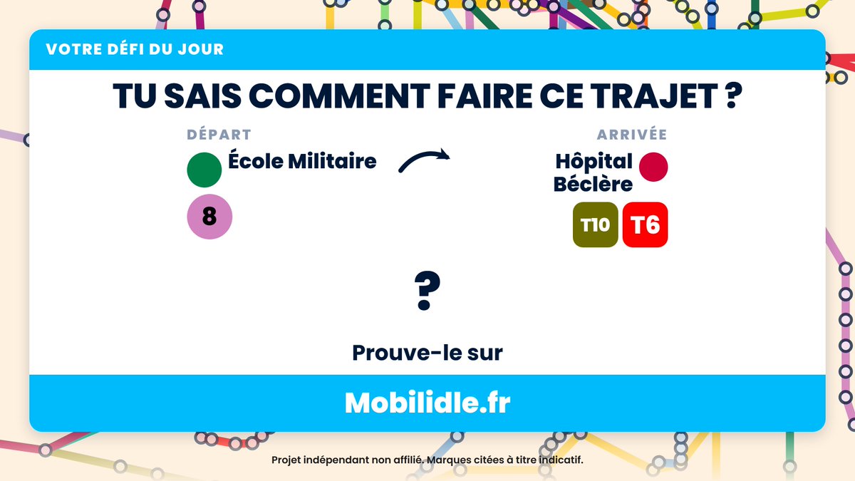 mobilidle's tweet photo. Le défi du 25 septembre 2026 : École Militaire → Hôpital Béclère.

Le meilleur trajet, pas le premier qui marche. Lien en bio.

#Mobilidle #IleDeFrance #Transports #Metro #RER #Transilien https://t.co/MbPi6jN5Jk