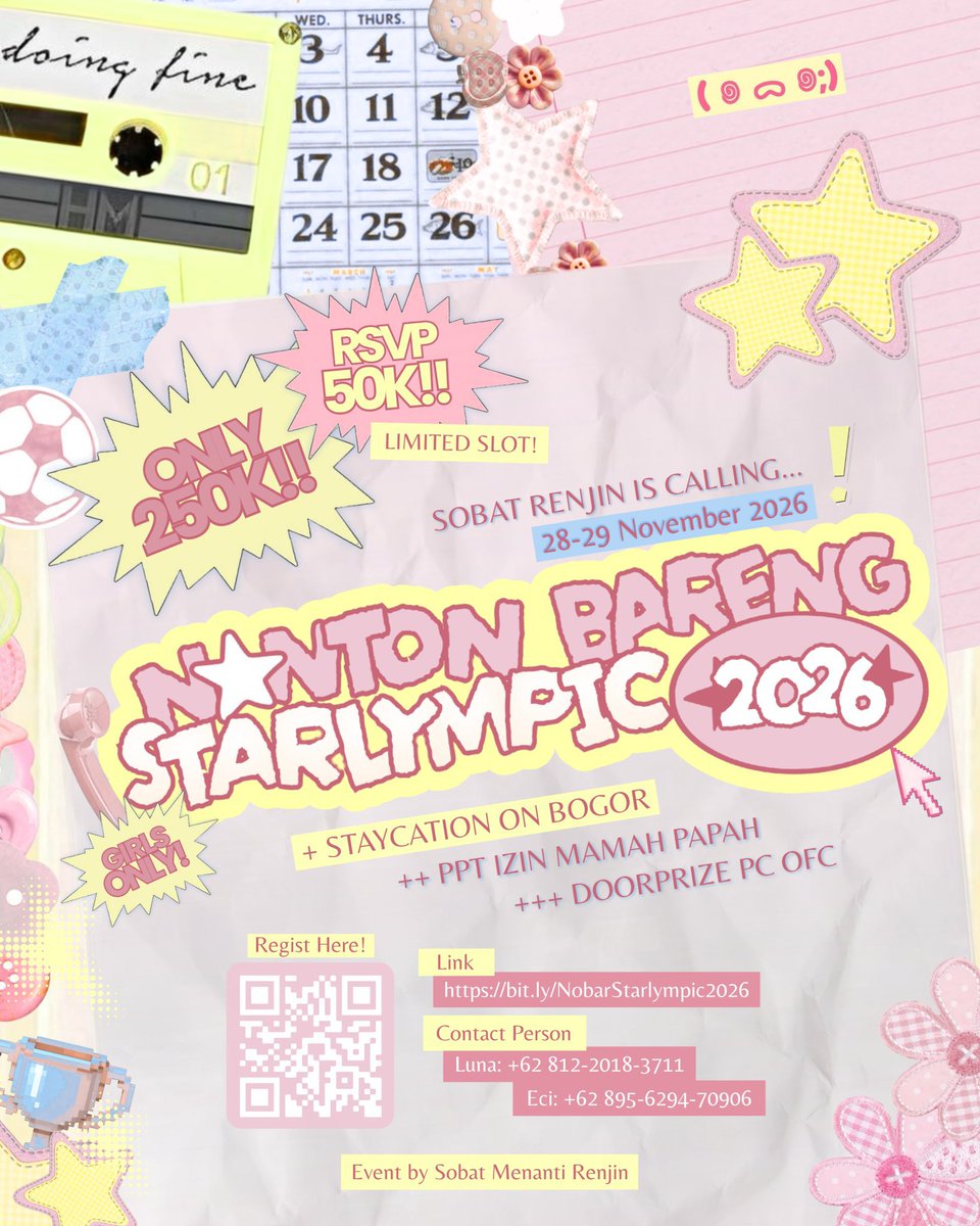 nutzsya's tweet photo. ❗️CALLING ALL GMMTV FANS INDO❗️

Yuk NOBAR STARLYMPIC 2026 bareng Sobat Menanti Renjin! ⚽🏀

📅 28-29 Nov 2026
📍 Villa Viyanes Home, Bogor
🎟 HTM: 250k (Bookslot 50k)

Slot terbatas!
https://t.co/6Oav5zrEat
CP on pamflet 🤎

#Starlympic2026 #EventBogor #SobatMenantiRenjin https://t.co/fS9nmKv0VR