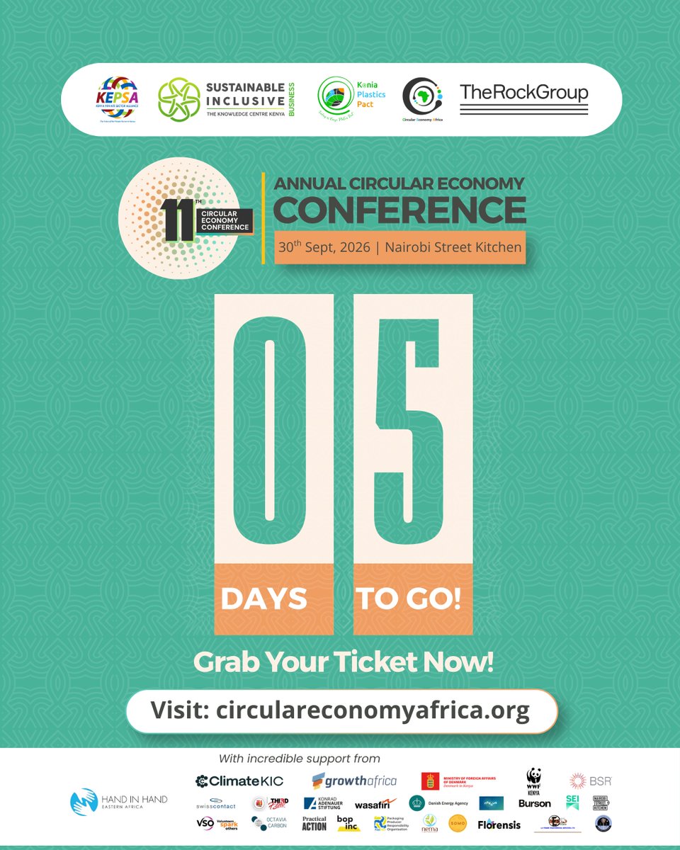 KPlasticspact's tweet photo. ⏳ 5 days to go! From noon today, watch our pages for a last-chance offer on delegate & group passes.
Reminder: exhibitor slots are now closed.
Book here:🎟️ https://t.co/8GJB5XJj4u
#CircularityConference2026 #Resilience #MakeItHappen #CircularityInPractice https://t.co/8PDLWBbj85