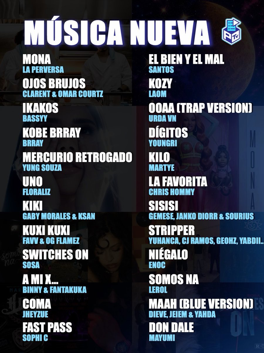 JessRaysorg0t's tweet photo. Música nueva | 1 de septiembre de 2026

24 estrenos de La Perversa, Clarent, Omar Courtz, Brray, Yung Souza, Floraliz y más. ¿Cuál es tu favorito? https://t.co/WnmsovwQ95