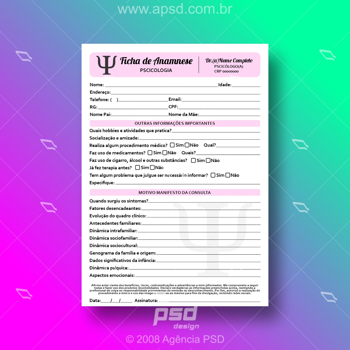 CharlesColhc's tweet photo. Ficha de anamnese psicológica pronta para usar, com tudo organizado para agilizar suas análises e economizar tempo. Compre, baixe e comece a usar! https://t.co/xfgLdipMIZ