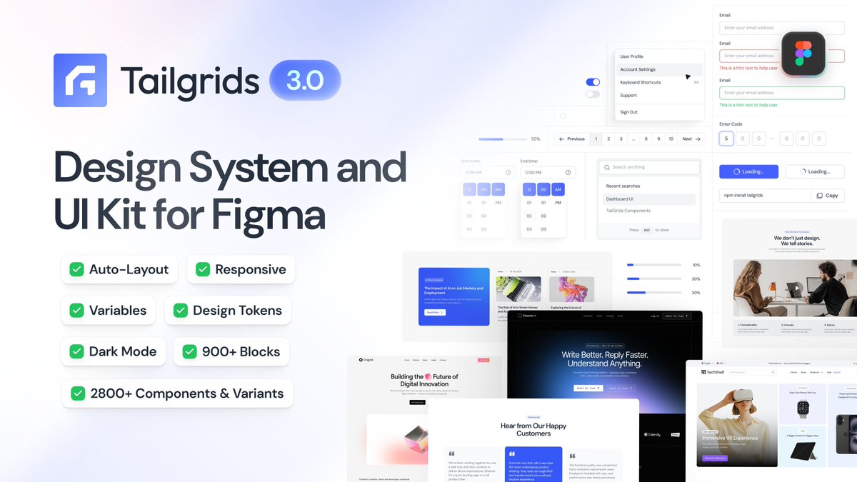 tailgrids_Ai's tweet photo. Tailgrids UI Figma free Community Edition is now live on the Figma Community! 🎉

A complete Figma design system and UI kit with high-quality components, auto layout, variables, and design tokens.

Give it a try. If it helps, drop a ❤️ and follow on Figma.
Download and demo 👇🔗 https://t.co/DBuxIQ5Y6Z