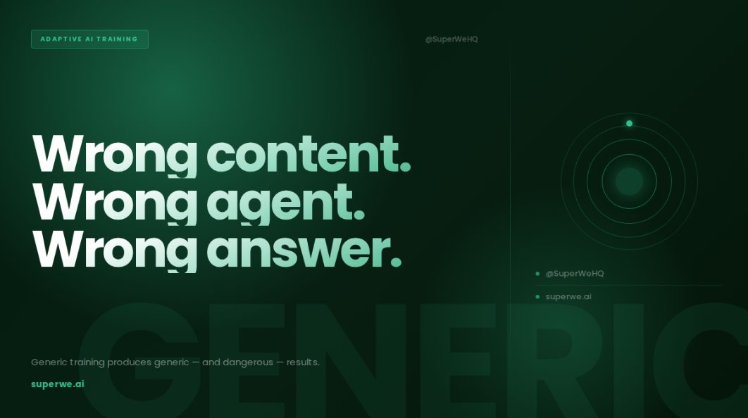 SuperWeHQ's tweet photo. Your AI agent just gave a customer incorrect compliance information.

Not because the model was bad.

Because it was trained on generic content — not your SOPs, not your standards.

SuperWe trains on your actual content. First call ready.

→ https://t.co/72sdAmdoYj 📋 https://t.co/x1WjPhYHTd