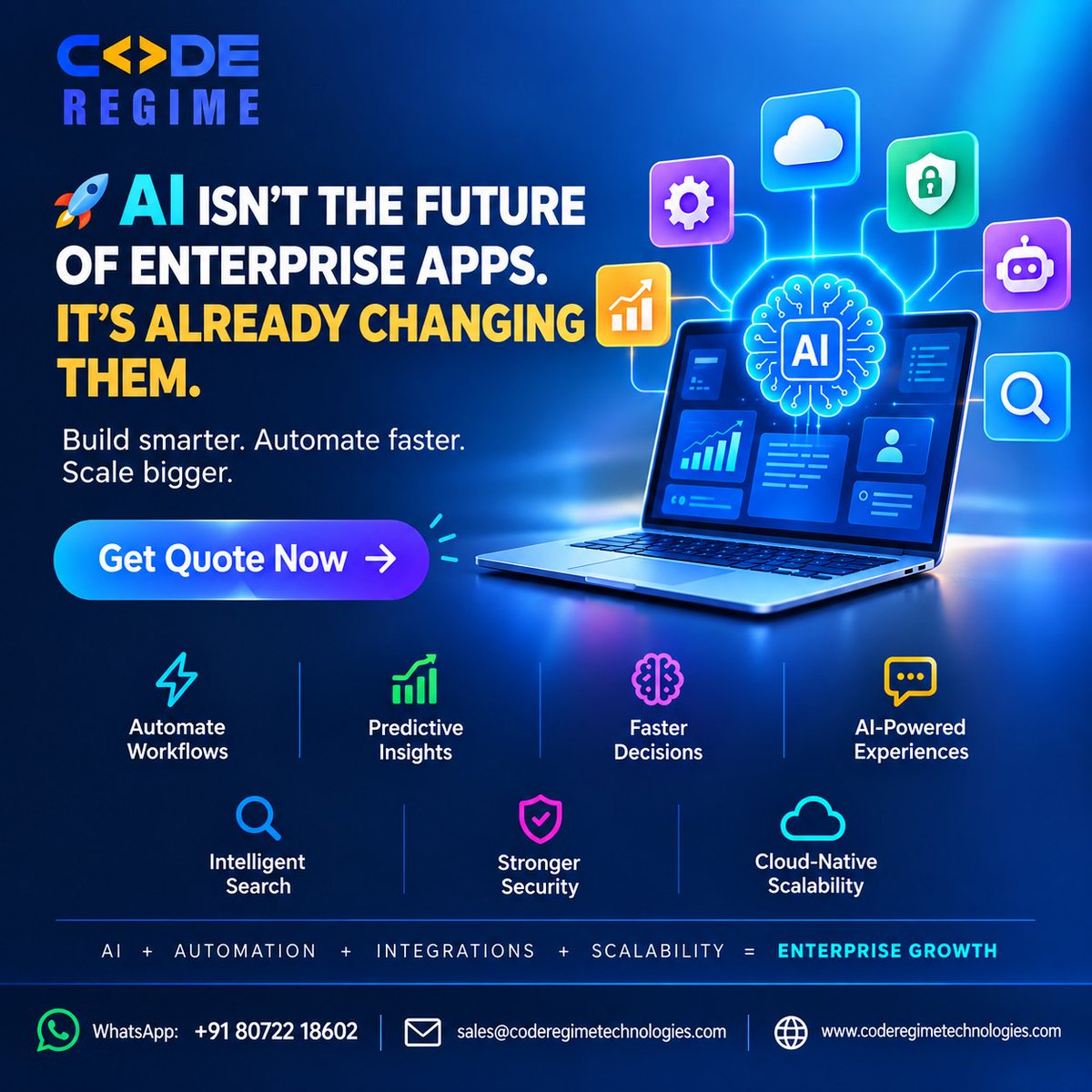 RegimeCode's tweet photo. 🤖 What if your Enterprise Application Could Think Smarter?
Talk to our expert to know more: https://t.co/gyeD4MWPtd
#AINative #EnterpriseAI #AIApplicationDevelopment #BusinessAutomation #EnterpriseAIApp #CodeRegimeTechnologies #AIAppDevelopment https://t.co/SCCpVF2mRl