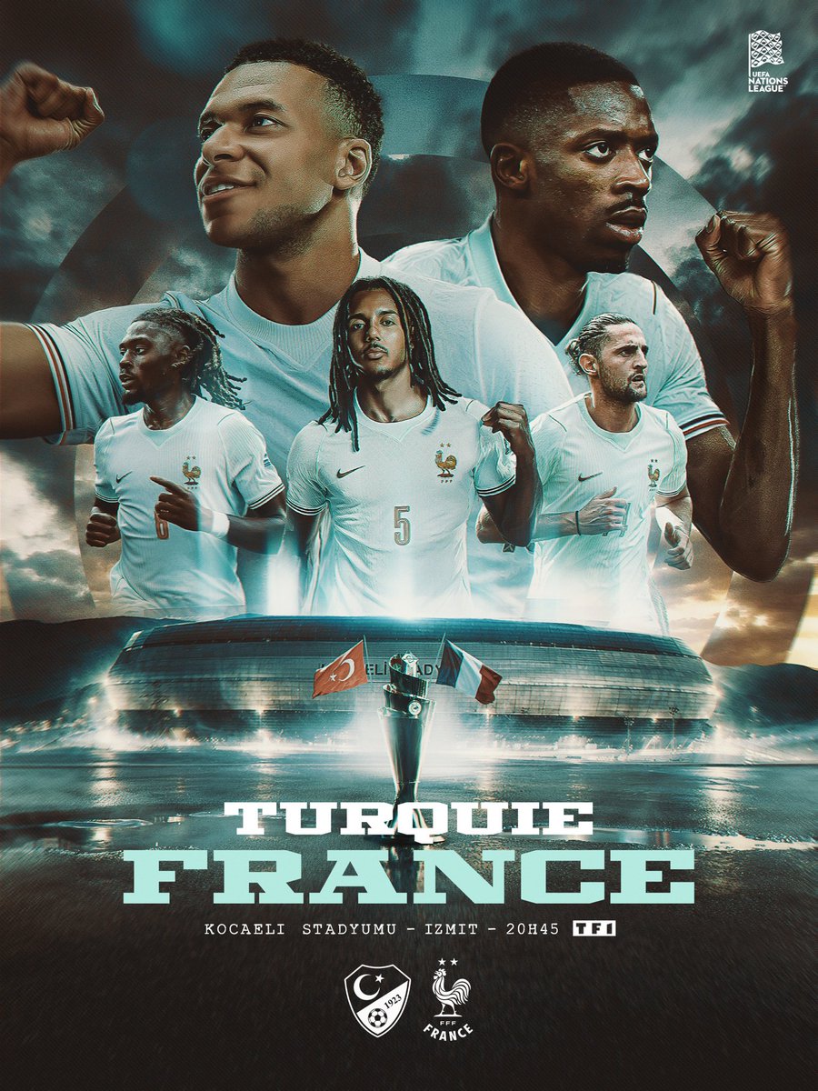 equipedefrance's tweet photo. 𝐔𝐧𝐞 𝐧𝐨𝐮𝐯𝐞𝐥𝐥𝐞 𝐚𝐯𝐞𝐧𝐭𝐮𝐫𝐞 𝐜𝐨𝐦𝐦𝐞𝐧𝐜𝐞 🇫🇷🔥

Premier rendez-vous pour les Bleus de Zinédine Zidane face à la Turquie 🇹🇷

À ce soir, 20h45 sur TF1, pour le début de notre Ligue des Nations 2026/2027 💪

#FRATUR https://t.co/zoQtd4PGmc