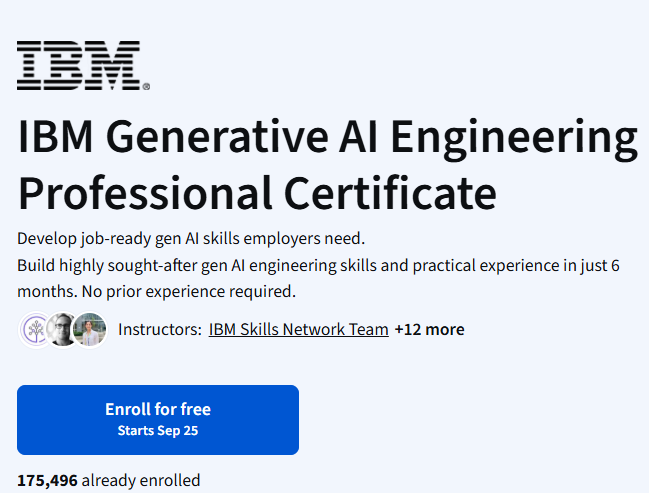clcoding's tweet photo. IBM Generative AI Engineering Professional Certificate — ENROLL FOR FREE!

Want to build job-ready Generative AI & AI Engineering skills?

The IBM Generative AI Engineering Professional Certificate helps you learn practical GenAI skills and build hands-on experience — no prior experience required.

What you’ll get:
• Learn Generative AI & LLM concepts
• Build practical AI engineering skills
• Gain hands-on experience
• Prepare for GenAI-focused roles
• Learn at your own pace

175,000+ learners already enrolled

👉 Enroll for FREE and start learning today!

https://t.co/YvuwCmXZfZ