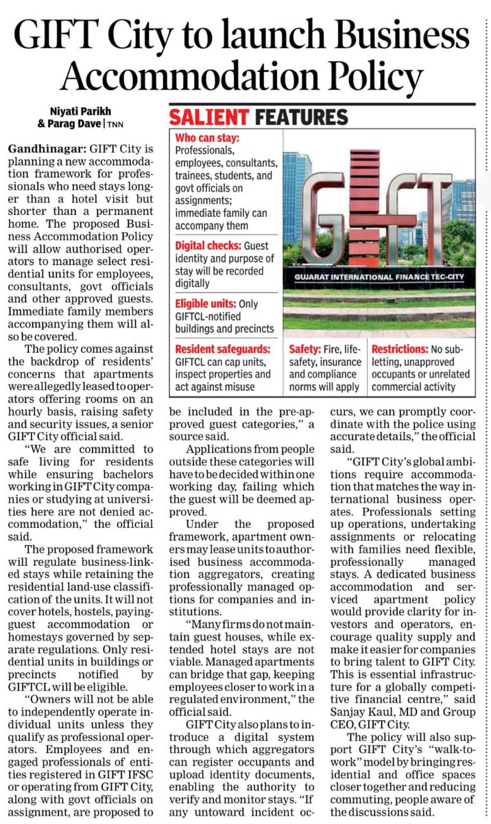 GIFTCity_'s tweet photo. A new accomodation framework is being planned to create more flexible, convenient and well-integrated living options for professionals working in and around GIFT City.

From work to living, the focus is on building an ecosystem where global talent can thrive. 

Read the full story to know more about the proposed accomodation framework for professionals at GIFT City.

https://t.co/QcA79Vo4qr