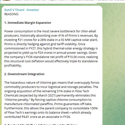SunilVTinani's tweet photo. Bought 25k shares of Primo Chemicals today at 23.25. Resons in screenshot. https://t.co/TWwhRa4DYK