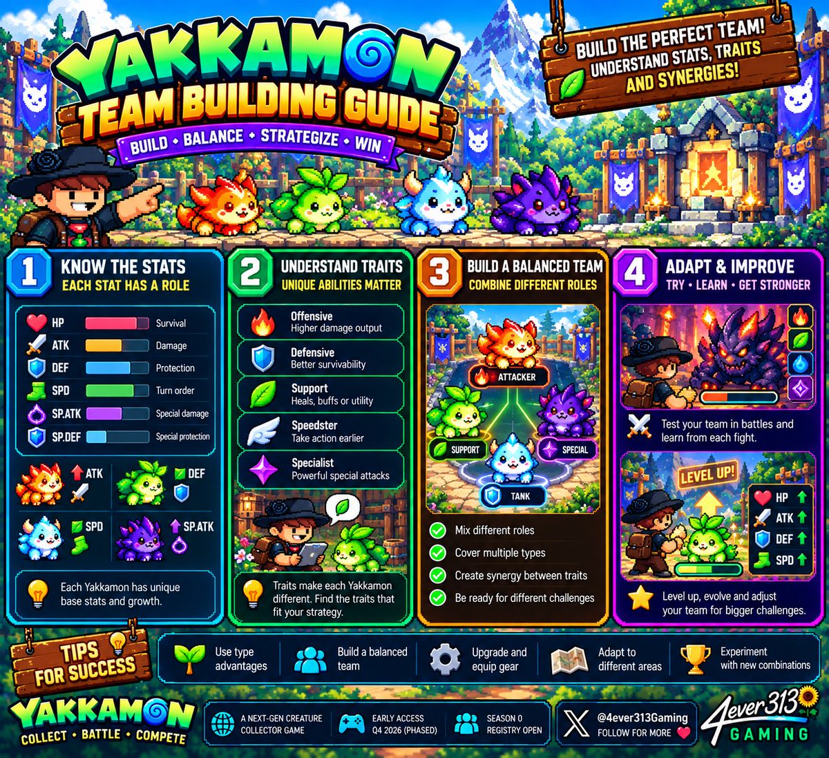 4ever313Gaming's tweet photo. ⚔️ YAKKAMON TEAM BUILDING! 🐲

A powerful team needs more than strong monsters!

🧠 Plan your strategy
🐲 Discover unique creatures
⚔️ Train your team
🏆 Prepare for Arena battles

🎨 Concept guide

#Yakkamon #Ronin #4ever313 https://t.co/aaqtZaMG92
