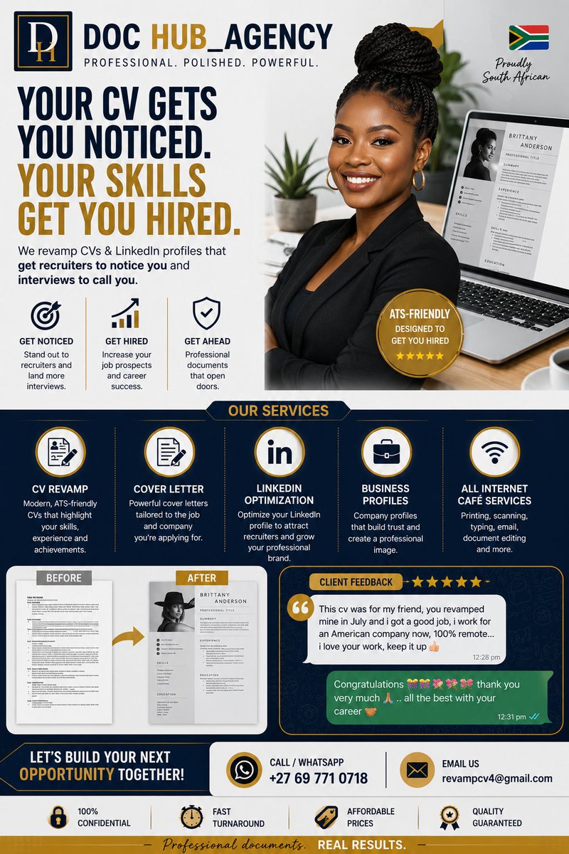 Documents_Hub's tweet photo. 📄 Need a job-winning CV? Revamp Yours Now 📄

✔️ ATS-Friendly CV from: R70
✔️ Cover Letter: R50
✔️ LinkedIn Optimization

📲 WhatsApp: https://t.co/I6n0oLafWa
 069 771 0718

Macele Braai Day Khusela Diko Mayeni Goldi Chicken Masemola Senzo Mchunu Anele Zondo #IzinganeZesthembu https://t.co/LtALl5Brsg