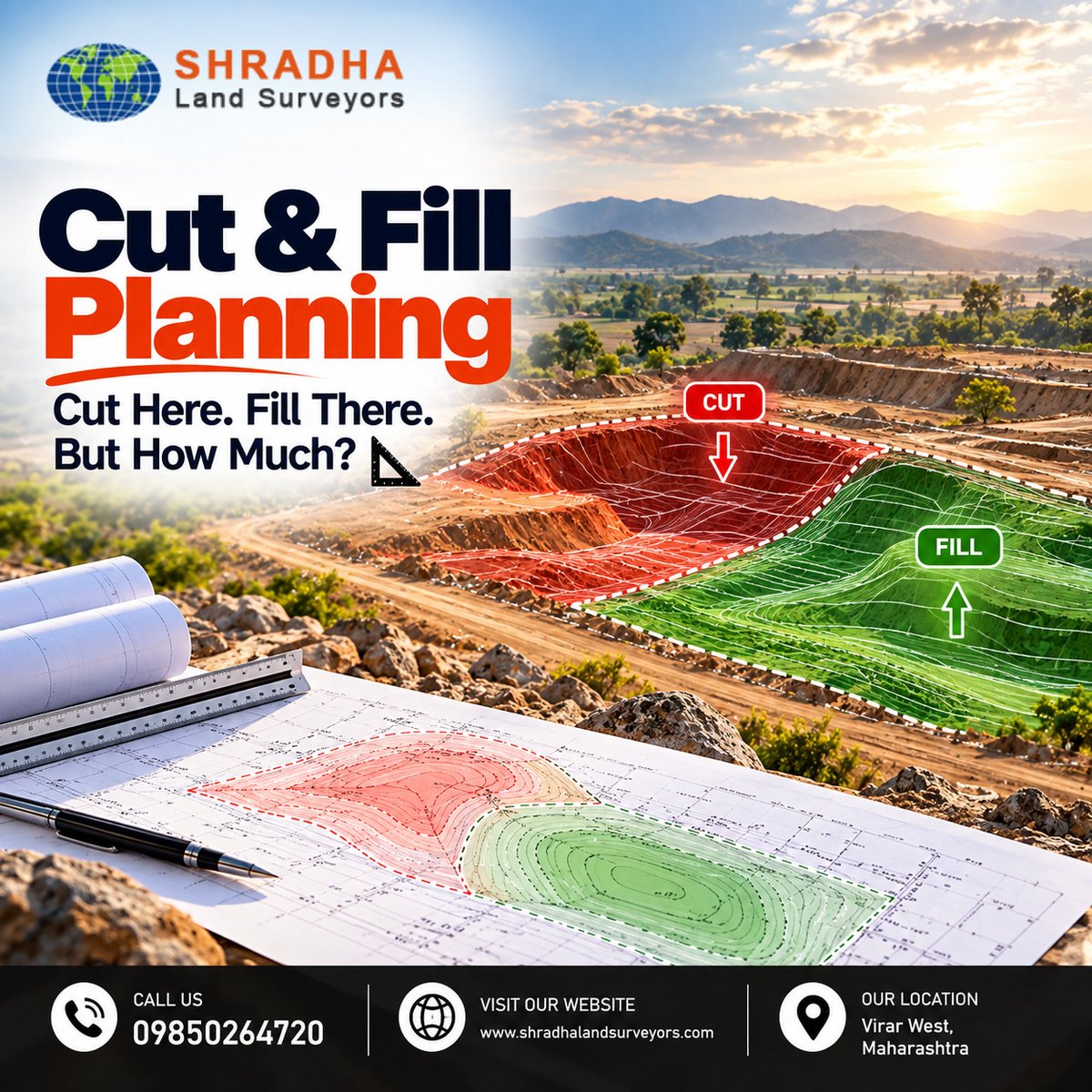 landsurveyormum's tweet photo. Cut here. Fill there. But how much?
Accurate ground-level data is the starting point for better Cut & Fill Planning, earthwork and site development.
๐ 09850264720
๐ https://t.co/p41QziPyey
#LandSurvey #CutAndFill https://t.co/GryWhONisb