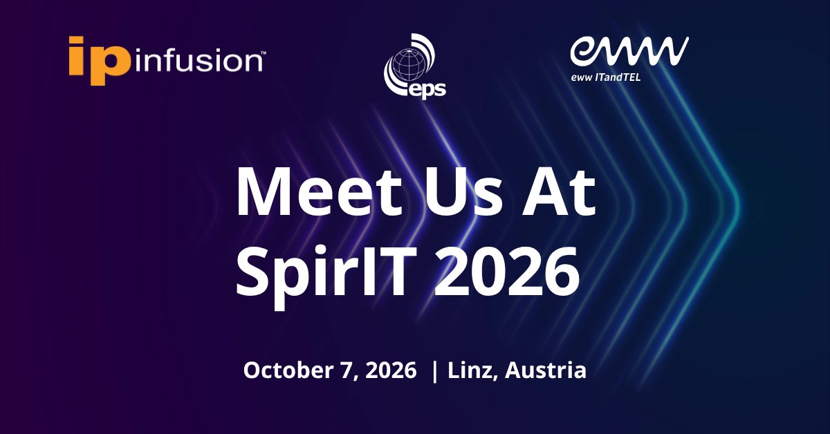 IPInfusion's tweet photo. IP Infusion joins EPS Global at SpirIT 2026, the event series hosted by eww ITandTEL, on 10/7/26 at the QUADRILL Tower, ARCOTEL Tabakfabrik Linz, in Linz, Austria. Check-in opens at 14:00. The program is in German. https://t.co/BKBpYhyxDC https://t.co/EZML818Ld8