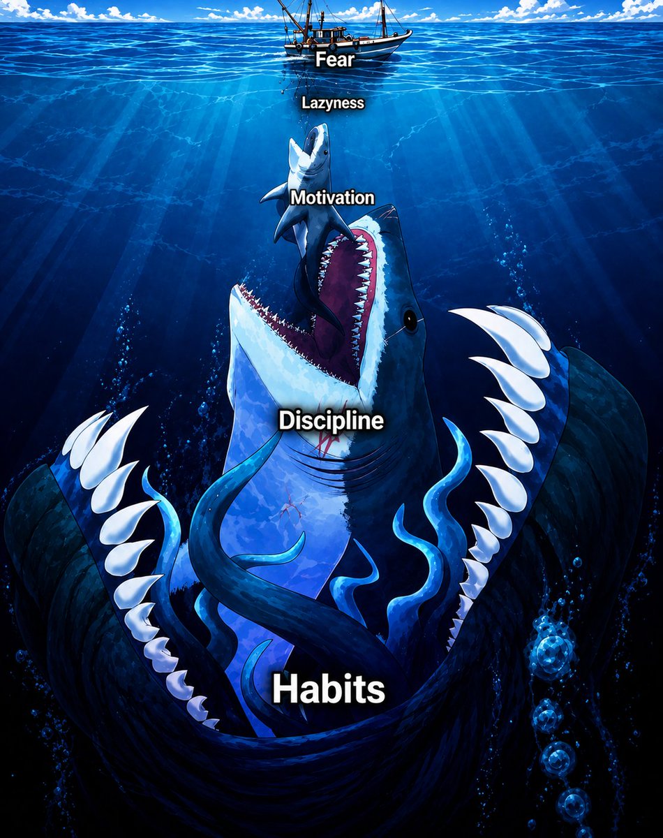 rakeshcopywrite's tweet photo. Discipline is a scam

Yes, you read that right

Discipline is a scam

And very few people know this

That's why I'm sharing it with everyone

You hear people saying:

🧑‍🦱: "I'm not disciplined enough"

🗣️: Well... that's not the case

Discipline won't shape your life
✅ Your habits will

👀 Imagine...

Early morning

You put on your shoes
Walk to the gym
And before you even realize it...

You're already there

You don't need to have a motivational speech with yourself every morning

Same thing:

You wake up
Without even thinking
Your toothbrush is already in your hand

These habits shape your life 🤏

Not this motivation or discipline:

"Tomorrow I'll go to the gym"
"Tomorrow I'll go to the gym"
"Tomorrow I'll go to the gym"
"Tomorrow I'll go to the gym"

It should become an automated process

We call this "Flow State" 🧠 

So...

How do we create habits like this?
How do we achieve this flow state?
How do we make good actions almost automatic?

Pretty simple

We're going to use some techniques:

1. Task Chaining

Connect one task to another

You finish dinner
→ Wash your hands

Now, next time, wash your face also

Now, the next day you do:

→ Wash your hands
→ Wash your face

Now you're washing your face, let's add here a little skincare routine

Now, the next day you do:

→ Wash your hands
→ Wash your face
→ Skincare

One task becomes the trigger for the next

Now you don't have to remember every task separately

____________________________

2. Task Batching

Group similar tasks together

Instead of:

Phone call
Invoice
Phone call
Email
Phone call
Invoice

You batch them:

9–10 AM → Phone calls

10–11 AM → Emails

11–12 PM → Invoices

You're doing similar work together instead of constantly switching between completely different tasks

And when you do one task again and again, your efficiency rises by 71%

____________________________

3. Single-Handle Every Task

Focus on one task at a time and finish it before moving to another

Don't:

Write email
Check Instagram
Come back to email
Open YouTube
Come back to email

Pick one task

Finish it 🤏

Then move to the next

_______________________

So...

✅ I gave you the reason why you should focus on habits

✅ And I gave you some ways to get this flow state

So start working now 🤏