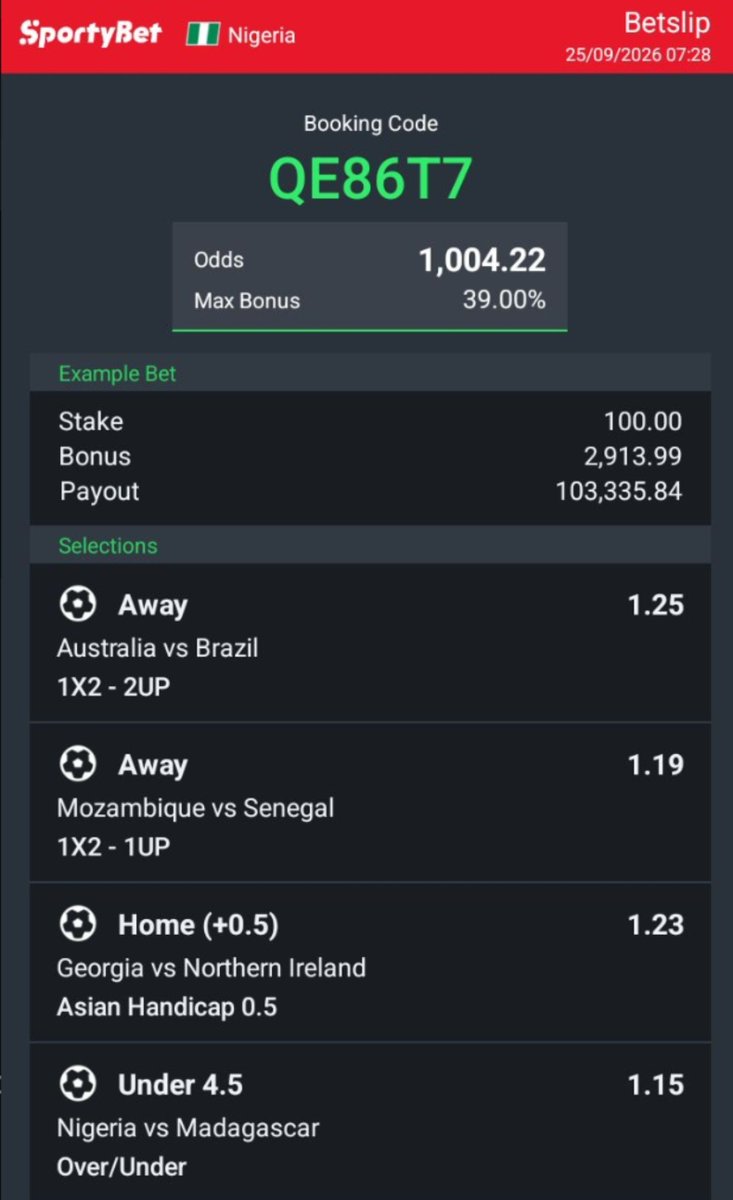 DatBoyNG1's tweet photo. Today's games only 
QE86T7
@Lovesick455 @akinolaridofdt https://t.co/9gPHvR0w4q