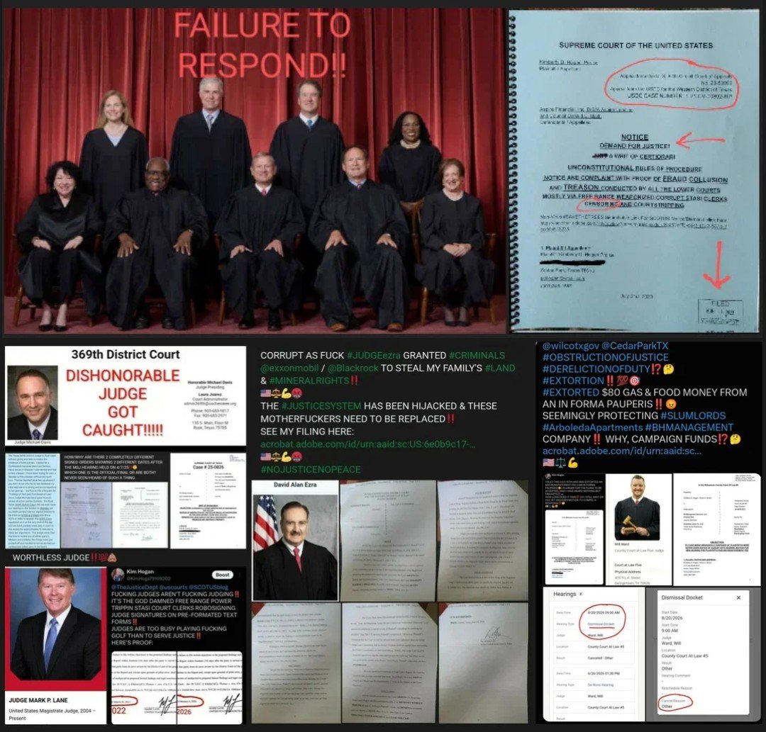 KimHoga79109202's tweet photo. @PT1091943 PRO SE #PLAINTIFFS #LEGALCASES BECOME A BATTLE WITH THE #CORRUPTCOURTS #CORRUPTJUDGES #CORRUPTCLERKS & #CORRUPTCOURTCOORDINATORS, NO LONGER CASES AGAINST THE ORIGINAL #DEFENDANTS‼️
#FACT‼️💯
#UNCONSTITUTIONAL #OBSTRUCTIONOFJUSTICE #TREASON‼️💯
@uscourts @SCOTUSblog
🇺🇸⚖️💪🤬 https://t.co/xEcVT0BbC7