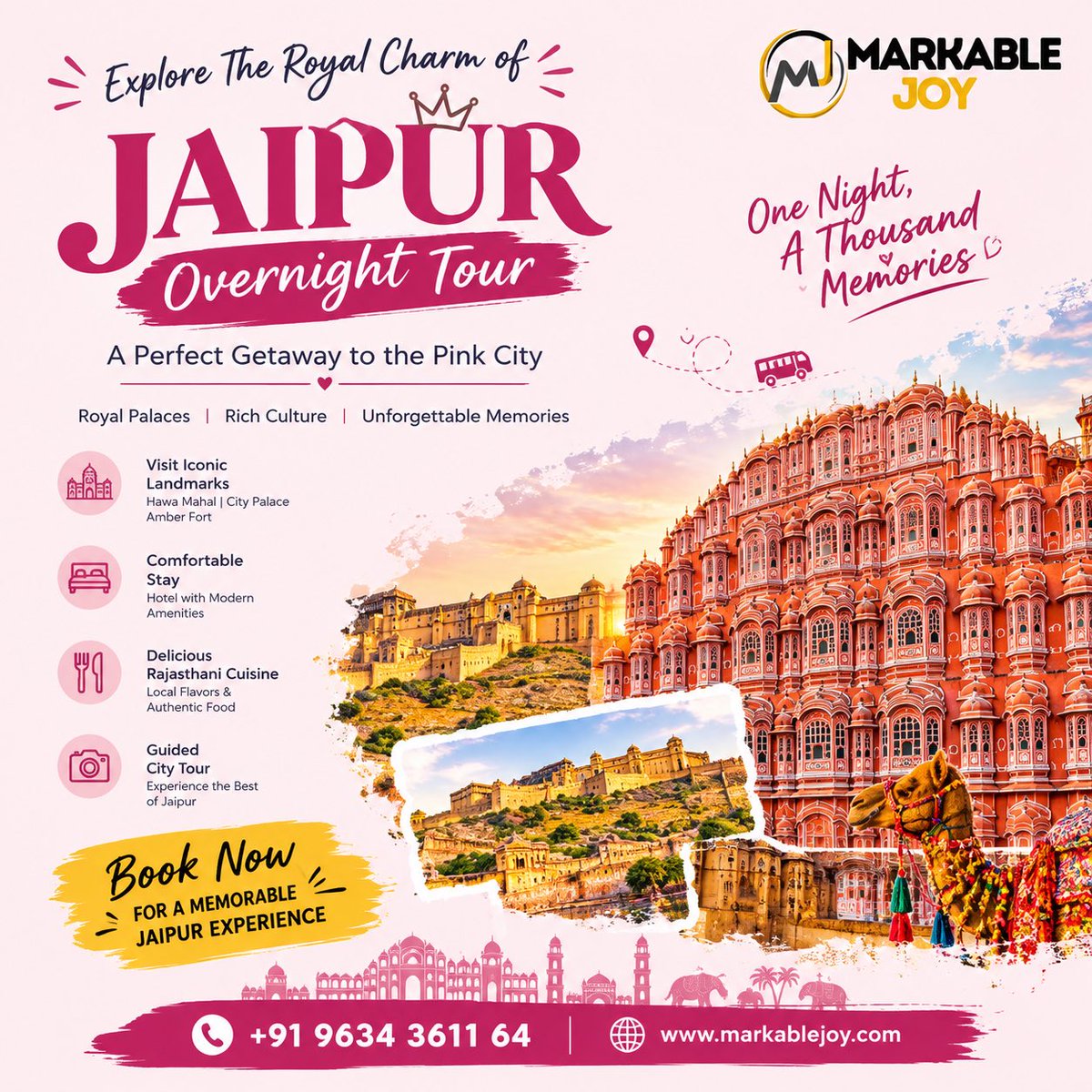 Markablejoy's tweet photo. 👑🌃🇮🇳 Make unforgettable memories with a Jaipur Overnight Tour, featuring trending Jaipur Holiday Package, popular Rajasthan Tour Package, famous City Palace, Hawa Mahal, and incredible Jaipur Travel Experience 🏰✨ #viral #trend #grow

Book Now - https://t.co/hVlYu0l4xF https://t.co/FXvSOtwfoy