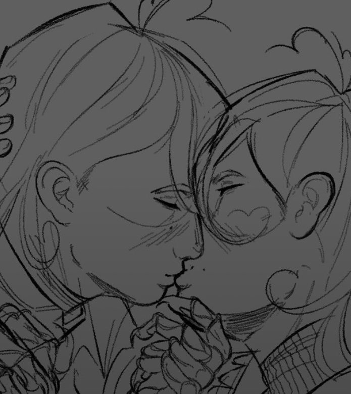 tac_bats's tweet photo. Is this?? The first time???? I drew them kissing??????? With no angst undertones???????? Like with them smiling and shit?????? https://t.co/LFVItsCCCy