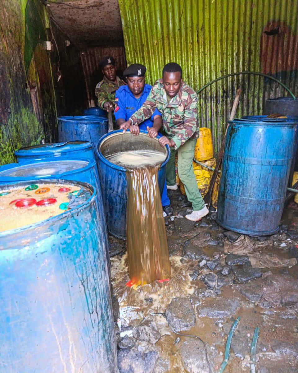 NPSOfficial_KE's tweet photo. 𝗣𝗢𝗟𝗜𝗖𝗘 𝗜𝗡𝗧𝗘𝗡𝗦𝗜𝗙𝗬 𝗖𝗥𝗔𝗖𝗞𝗗𝗢𝗪𝗡 𝗢𝗡 𝗜𝗟𝗟𝗜𝗖𝗜𝗧 𝗕𝗥𝗘𝗪𝗦 𝗜𝗡 𝗞𝗔𝗛𝗔𝗪𝗔 𝗪𝗘𝗦𝗧

Police officers attached to Kahawa West Police Station in the Nairobi Region have intensified action against the production and distribution of illicit brews, as part of ongoing efforts to protect communities from substances that pose a threat to public safety and wellbeing.

The operation was conducted in the Soweto and Saa Mbaya areas, targeting premises suspected of being used for the production of illicit brews and the sale of drugs. The action resulted in the destruction of 2,600 litres of kangara and 120 litres of chang'aa, alongside various apparatus used in the production of the illicit brews.

The National Police Service remains focused on safeguarding communities through sustained enforcement against activities that facilitate crime. These operations also serve to deter criminal activity and reinforce the Service's commitment to maintaining law and order and protecting members of the public.

We urge members of the public to continue sharing timely information with the nearest police station or through the toll-free numbers 999, 911, #FichuaKwaDCI on 0800 722 203, or by WhatsApp on 0709 570 000 to assist in keeping our communities safe.