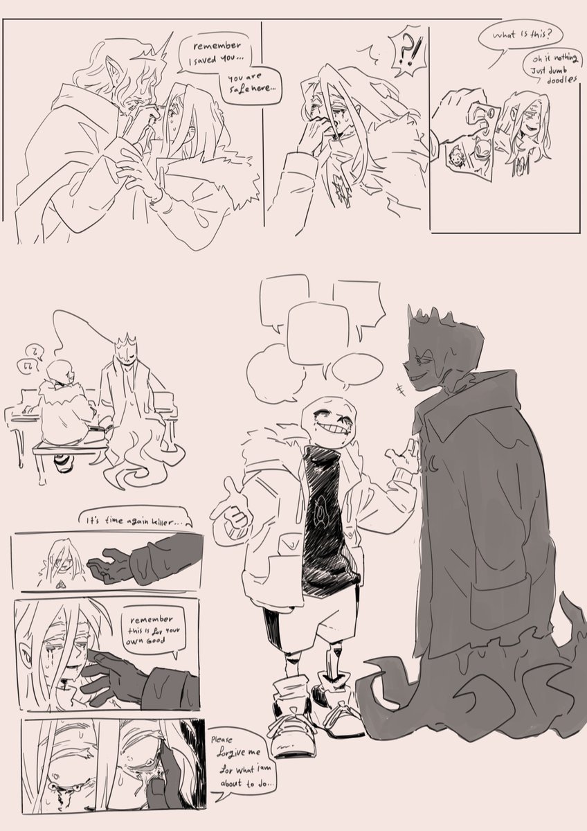 Killersans_info's tweet photo. N: what is this?
K: oh it nothing just dumb doodles
K: ?!
N: remember I saved you... you are safe here....

N: It's time again killer...
N: remember this is for your own good
N: Please forgive me for what i am about to do...

I miss drawing killer nightmare

#/my art#doodle https://t.co/AbODGKEOLt