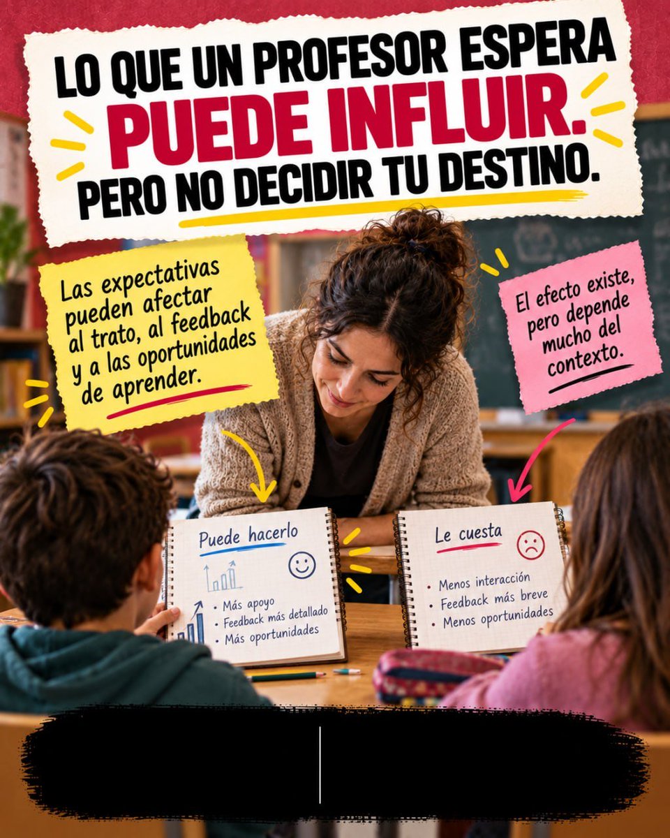 nosdioxhumanos's tweet photo. Las expectativas de un profesor no deciden el destino de un alumno, pero pueden influir en el apoyo, el feedback y las oportunidades que recibe. El llamado efecto Pigmalión existe, aunque suele ser más modesto de lo que se cuenta. #EfectoPigmalión #PsicologíaEducativa #Educación https://t.co/NyBsF7GFV0