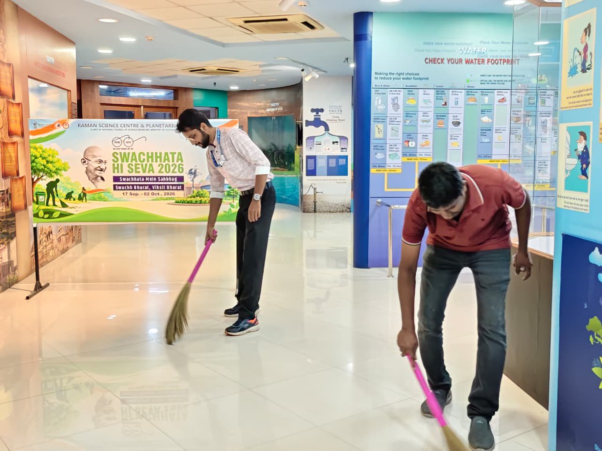 RamanCentre's tweet photo. 💧🧹 Clean Water Gallery, Cleaner Spaces!
As part of #SwachhataHiSeva2026, a Cleanliness Drive was carried out in the Water Gallery at @RamanCentre, a unit of @ncsmgoi @MinOfCultureGoI.💧🔬
#SwachhataMeinSahbhag #WaterGallery #CleanlinessDrive #SwachhBharat #CleanIndia https://t.co/SUX9cRUrQu