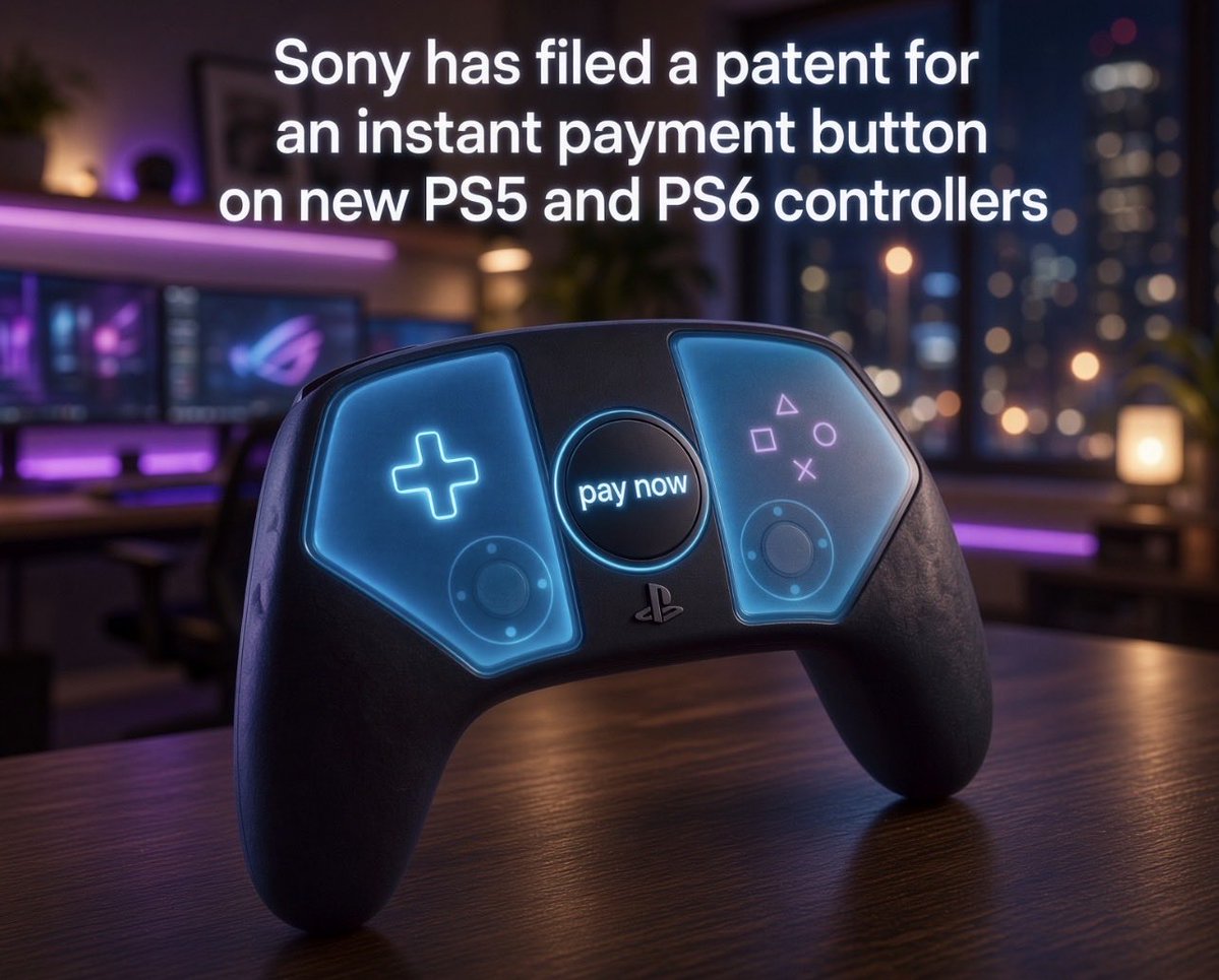 SuperSisi's tweet photo. Sony has filed a patent for an instant payment button to be added to future PS5/PS6 controllers, allowing the user a “quick purchase” function for digital games and other non-physical spending https://t.co/rVrVD3Dwi5