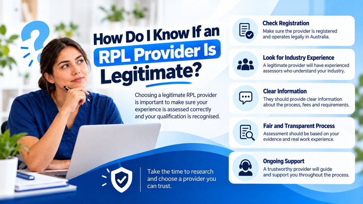 Eduspire_social's tweet photo. How do you know if an RPL provider is legitimate? 🔎 Check registration, clear fees, transparent assessment, industry experience and ongoing support before starting your RPL journey.
#RPL #AgedCare #Australia https://t.co/CqCSyqfemM