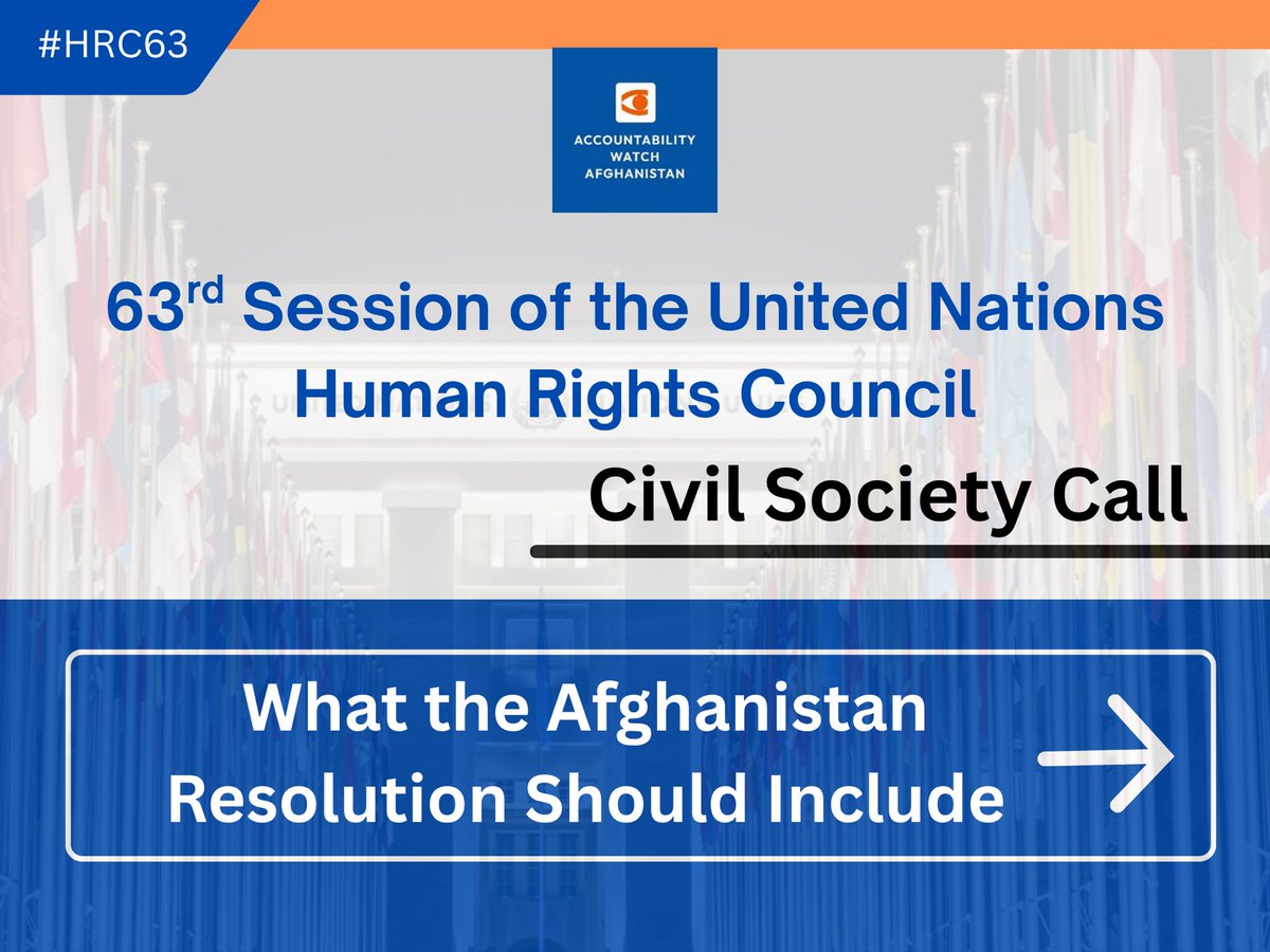 AccWatchAFG's tweet photo. What should the @UNHumanRights  Council's upcoming resolution on #Afghanistan include? As part of our advocacy mission at the UN-Geneva during the HRC63, we advocated for the advancement of the Council's mandates on Afghanistan, particularly highlighting the gaps in reporting on grave human rights violations in Afghanistan. Read below a recap of the civil society call emphasizing on key priority issues to be included in the Human Rights Council's upcoming resolution. @EU_UNGeneva  #Accountability #Women #Minorities #Afghanistan #IIMA