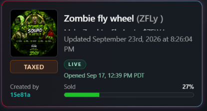 ZombiesQuadnFts's tweet photo. yo it the weekend🧟🔥

$ZFLY sitting at 27% sold and we just getting started, real ones already know. flywheel spinnin, floor gettin stronger, ain't no stoppin this train.

this built for the squad, not just for one person,  we eat together or we don't eat at all. that's the whole point.

if you still watchin from the side, catch up. we gon make it, no cap. 🧟🚀💯