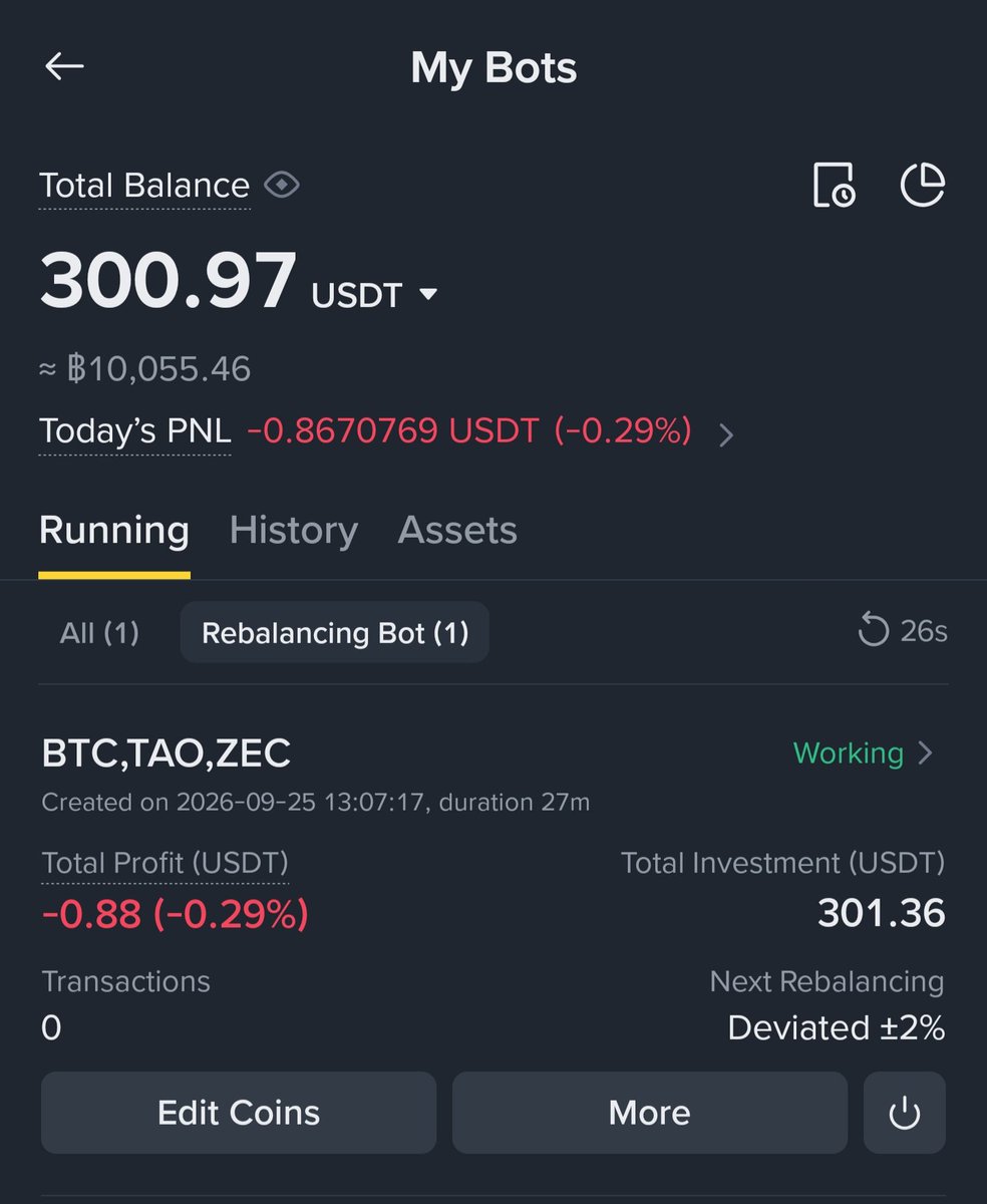 NgoenToTH's tweet photo. ผมแบ่ง Rebalance Bot เป็น 5 ชุด 5 หน้าที่ 🌱

🟠 Supply 21M — BTC / TAO / ZEC
→ เน้นสินทรัพย์ Supply จำกัด + ใช้ความผันผวนช่วย Rebalance

🔵 Growth — HYPE / SOL / ETH / USDC
→ กลุ่มเติบโตหลัก มี USDC ไว้ช่วยปรับสมดุล

🟢 Crypto Growth — BTC / ETH / SOL / LINK / UNI / AAVE
→ กระจายไปยัง Crypto Growth และ DeFi ที่ผมติดตาม

🛡️ Core Balance — BTC / XAUT / ETH / USDC / SOL
→ แกนกลางของ Bot มีทั้ง Crypto, Gold และ Stablecoin ช่วย Balance

⚡ Alt Infra — AVAX / ARB / XRP / USDC
→ กลุ่ม Blockchain / Altcoin ใช้ความผันผวนในการ Rebalance

ผมไม่ได้สร้าง Bot เพื่อดูว่า
“ตัวไหนกำไรมากที่สุด”

แต่สร้างให้ แต่ละก้อนมีหน้าที่ของมัน

#เงินโต #RebalanceBot #Crypto #Bitcoin #จัดพอร์ต