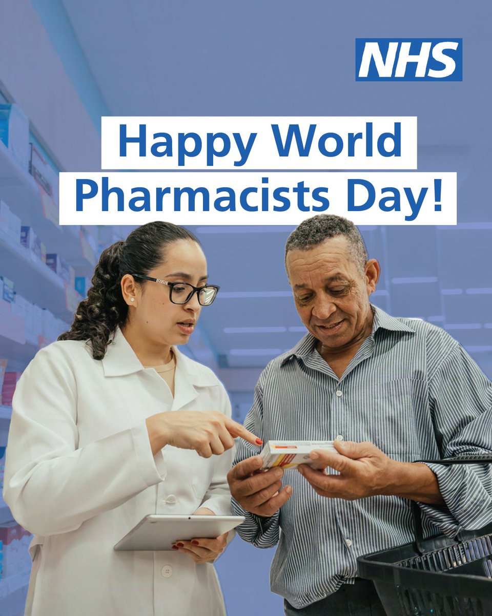 NHSEngland's tweet photo. Pharmacists are an essential part of the NHS team, helping people across the country to live longer and healthier lives.  

This World Pharmacists Day, thank you to all pharmacists for their hard work, expertise and knowledge! 💙 https://t.co/lVZiqcF0G7