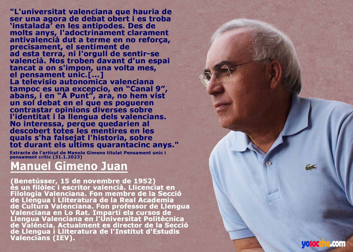 yosocche's tweet photo. @apuntnoticies L'AVL és una institució catalanista usada per a impondre l'us del recent invent de la grossa parla catalana en l'antic regne de Valéncia i per a borrar la seua llengua milenària i culta. https://t.co/OQs1Nca34u