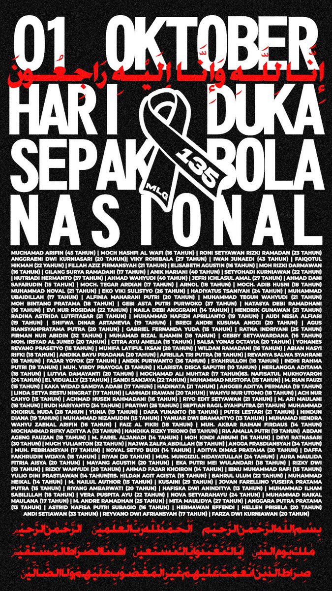 mlgcollective's tweet photo. Sama seperti tahun-tahun sebelumnya, kami masih terus menagih keadilan dan penetapan 01 Oktober sebagai hari duka sepakbola nasional, juga penetapan sebagai pelanggaran HAM berat.

@DPR_RI @PSSI @AryaSinulingga dst. 
#4TahunTragediKanjuruhan #HariDukaSepakbolaNasional https://t.co/8pva8tkw2i
