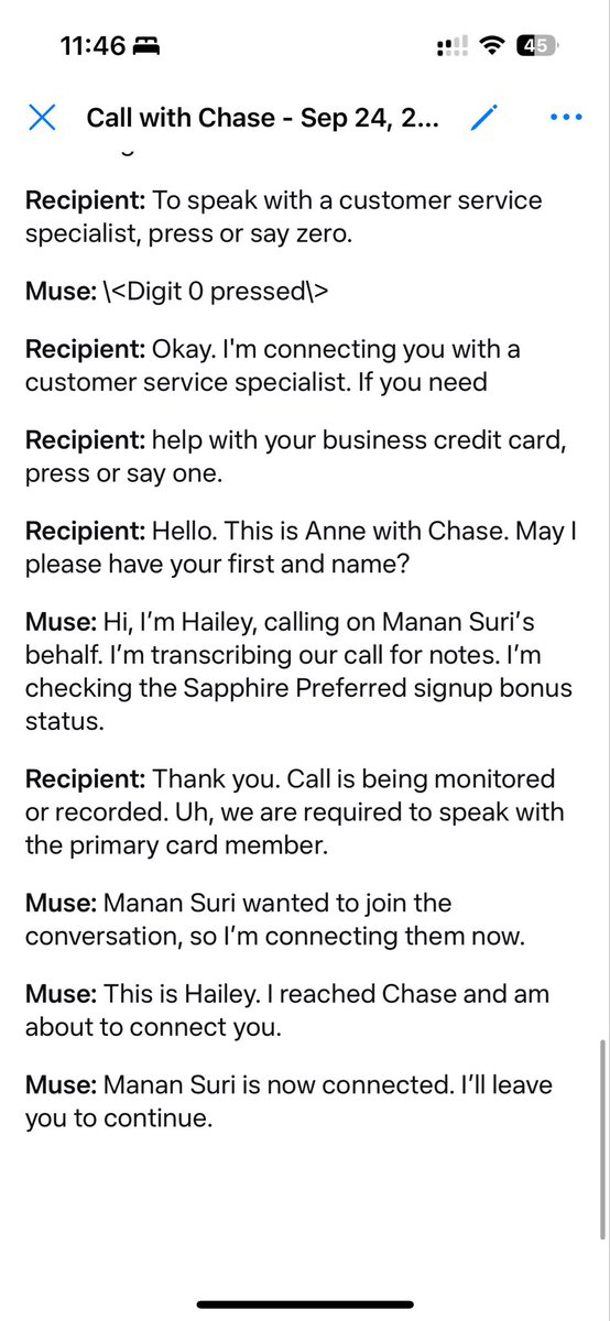 Muse fought the Chase phone menu so he didn't have to