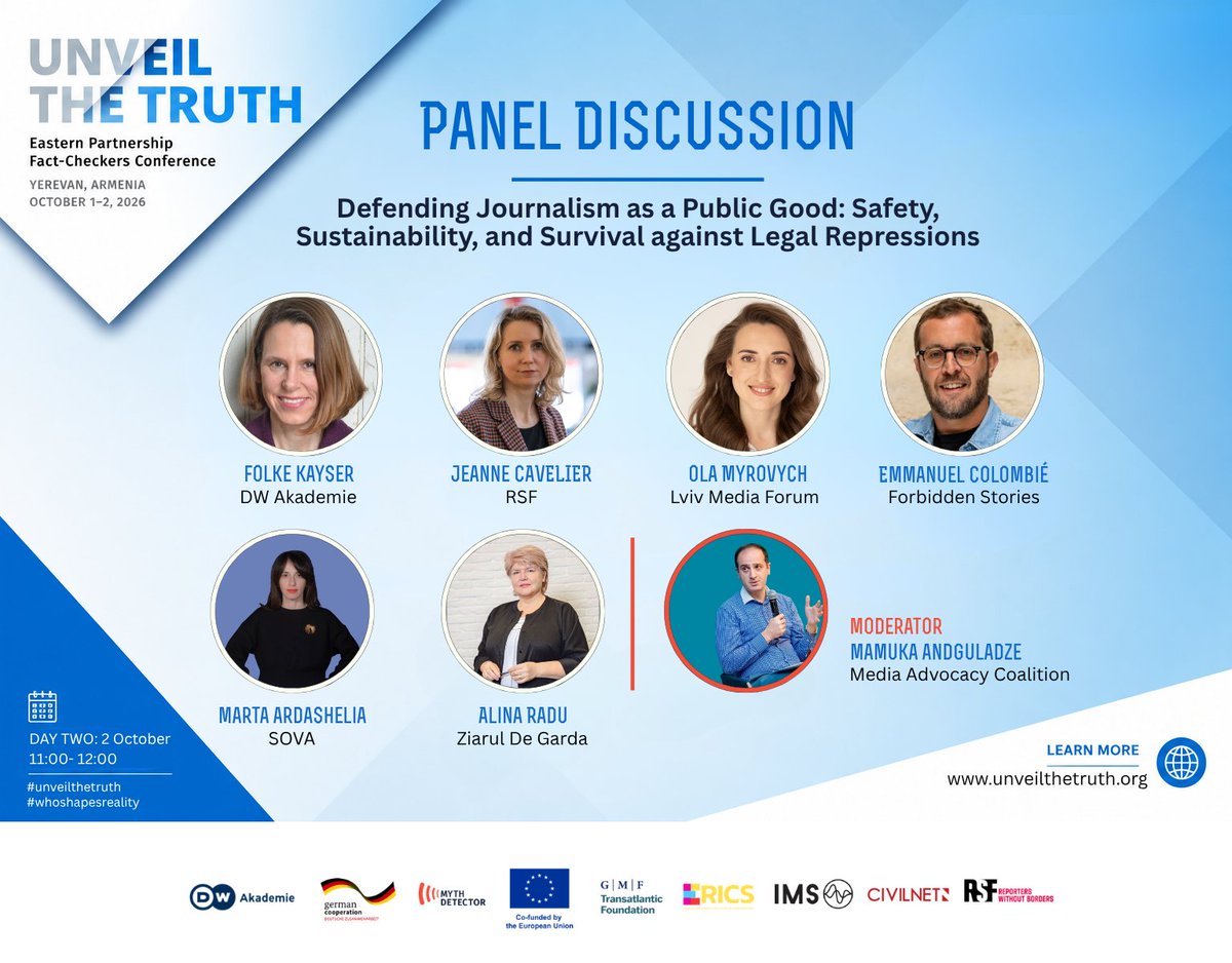 MythDetector's tweet photo. 📰 Defending Journalism as a Public Good
How can independent media serve the public interest amid war, political pressure, economic uncertainty, and legal repression?
📍 Where: Yerevan, Armenia
📅 When: October 1–2, 2026
🔎 Find out more: https://t.co/DvhzpaIHn0
#UnveilTheTruth https://t.co/DgrpzxFmyx