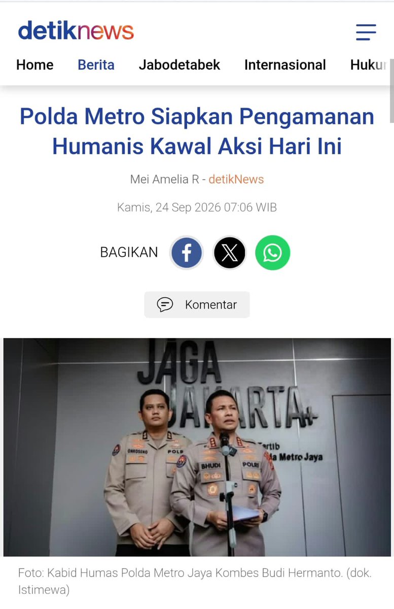 ZaskiaAm92's tweet photo. kabid humas polda metro jaya kombes budi hermanto tampil mengonfirmasi kesiapan pengamanan humanis untuk mengawal aksi hari ini, dengan imbauan agar peserta aksi selalu mengutamakan ketertiban serta Damai Utarakan Pendapat #BeraspirasiDenganBijak https://t.co/rIfm2749Lg