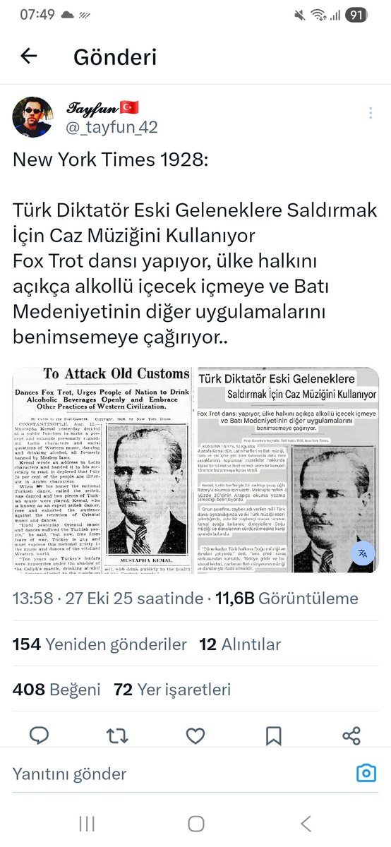 DEVRANKESK's tweet photo. @agnostik_rez @hurriyeticin Batılılaşma diye gönderdiğin şeylere bak. 
Sen daha bilimle teknolojiyle kültürel uygulamaları birbirinden ayırt edemeyecek kadar mantık muhakemesi zayıf bir malsın! 
Git heykeline putuna tapınmaya devam et bu mevzular senin boyunu aşan mevzular. Demiryolu yapımı göndermiş mal! https://t.co/ehFxZY5RGF