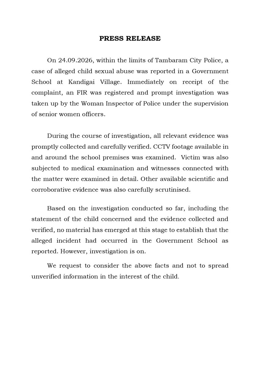 COPTBM's tweet photo. 🚨Tambaram City Police - Press Release https://t.co/GhQgy1DxJ5