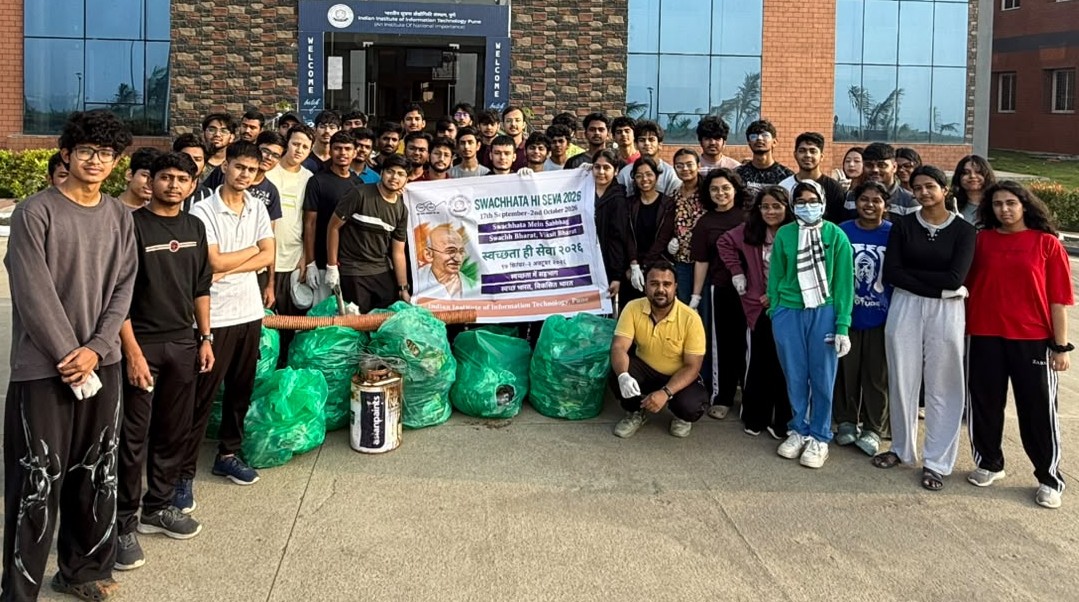 IIIT_Pune's tweet photo. @IIIT_Pune joined the national movement - students, faculty &amp; staff came together for a campus-wide cleanliness drive under #SwachhataHiSeva 2026, covering grounds, hostels &amp; common areas.

A small act, a big commitment to a #cleaner, #greener more responsible campus
#SDG11 #SDG3 https://t.co/Iz61Gl3zTT