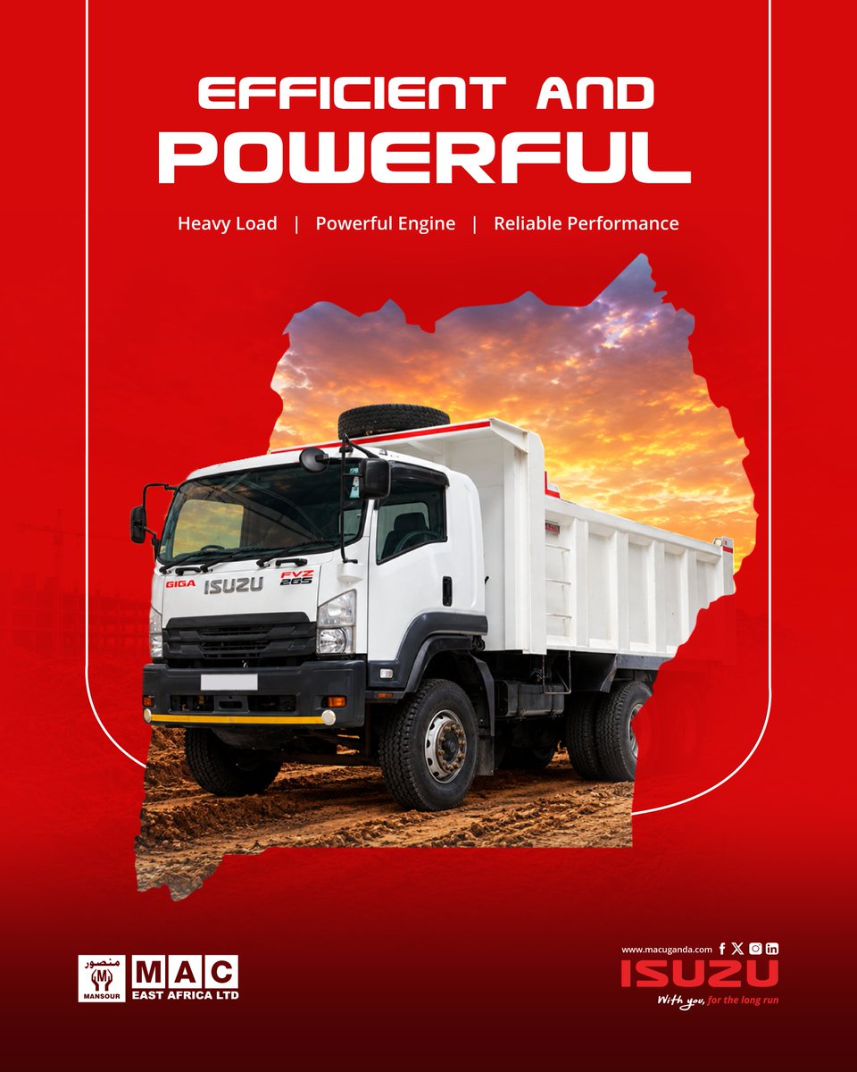 IsuzuUganda's tweet photo. When the load gets heavy, you need a truck built to handle the job.

Isuzu trucks combine a powerful engine, dependable performance and the capability to keep your operations moving, load after load.

Built for the demands of your business. #WithYouForTheLongRun

Learn more at https://t.co/bIoTmM4lRW or call +256 (0)414 252 810.

#IsuzuUganda  #BuiltForBusiness