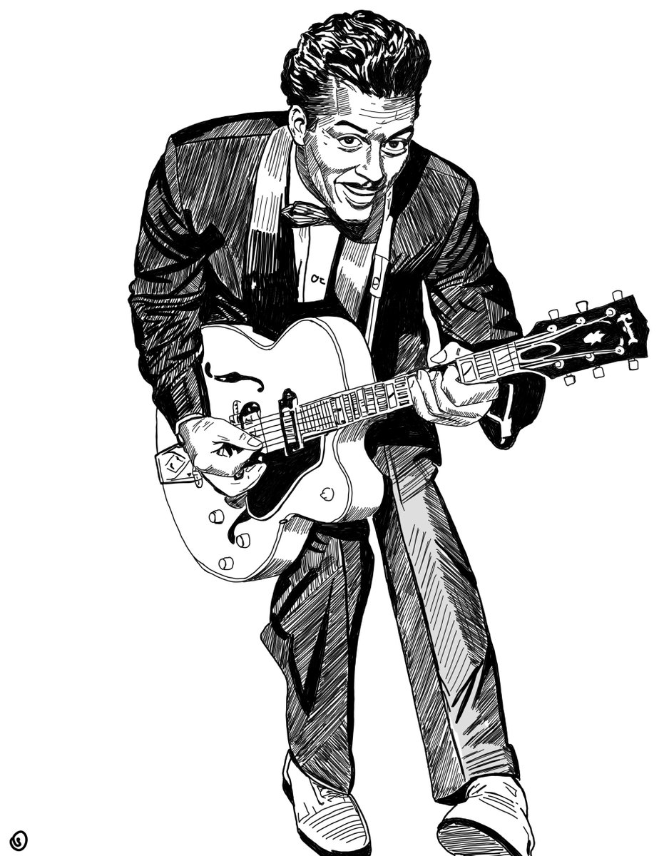 justseandraws's tweet photo. Paying tribute to the undisputed architect of rock 'n' roll. 🎸 My all-time favourite, Chuck Berry. That iconic 'Johnny B. Goode' opening riff still gives me chills! This ink drawing is for him. 

#ChuckBerry #JohnnyBGoode #RockAndRoll #InkDrawing #MusicArt #GuitarLegend https://t.co/i5AFDElR1o